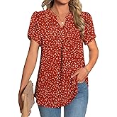 TAOHUADAO Womens Summer Dressy Chiffon Blouses Short Sleeve V Neck Tops for Leggings Casual T-Shirts