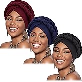 DRESHOW Turban Pre-Tied Twisted Braid Hair Cover Wrap Hat African Beanie Headwraps for Black Women Chemo Cancer Cap