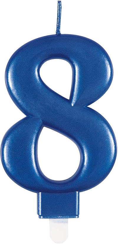 Unique Dazzling Metallic Blue Number 8 Birthday Candle 1 Pc