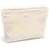 bepisof Beige Corduroy Travel Toiletry Bag, 1Pack, 10.7 * 7 Inch | Large Travel Pouch, Make Up Bag Cosmetic Pouch, Large Capacity Handheld, For Women
