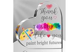 Seeloowy Christmas Teacher Gift Acrylic Art Teacher Appreciation Gift Acrylic Plaque Table Keepsake Heart Shaped Women Thank You with Saying Message for Christmas Home Decor(3.94 x 3.94 x 0.39 Inches)