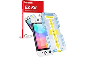 bersem 2 Pack Tempered Glass Screen Protector Compatible with Nintendo Switch OLED 7 inch 2021, Auto Alignment Kit / 9H Hardness/Transparent HD Clear/Anti-Scratch/Bubbles Free/High Response