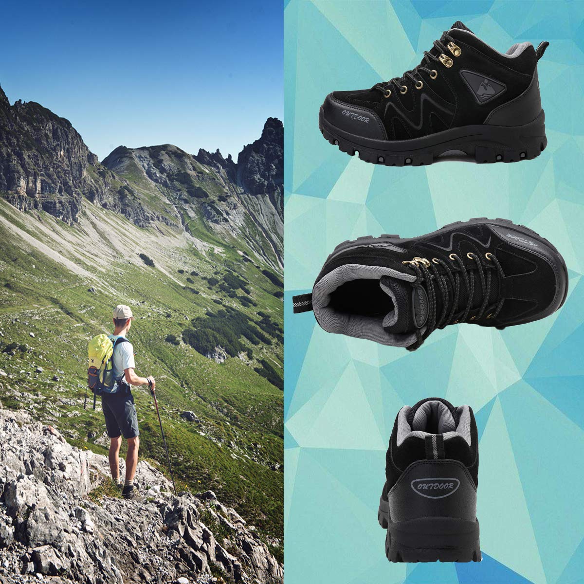 メンズウォーキングシューズ 透湿防水 通気性 登山靴（green 26）