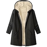 amropi Women's Sherpa Jacket Mid-Long Fleece Lined Hooded Sweatshirt Winter Warm Outerwear