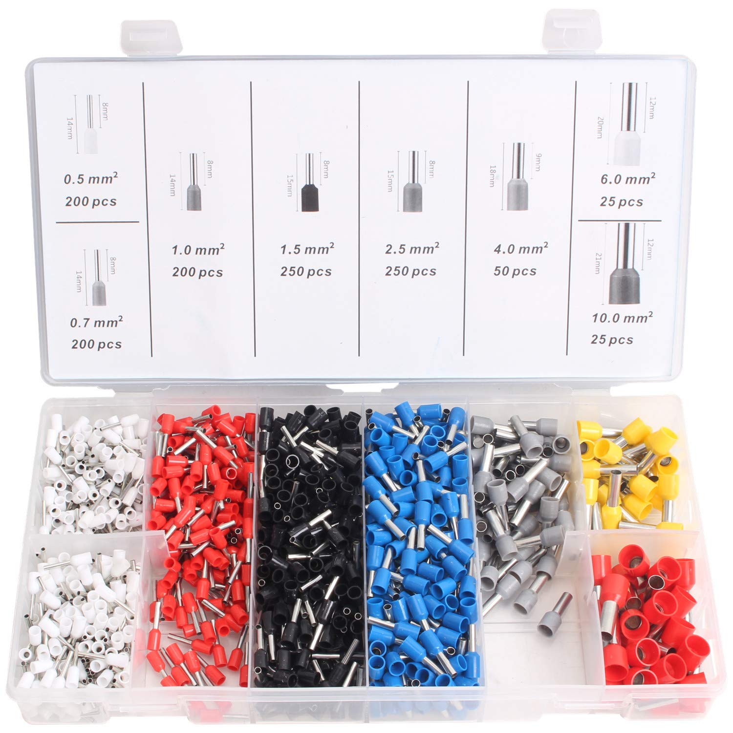 CCLIFE 1200 Piece Insulated Wire End Ferrules Set Sleeves Cable Sleeves Assortment Insulation Sleeves 0.5-0.75-1.0-2.5-4 - 6-10 mm²