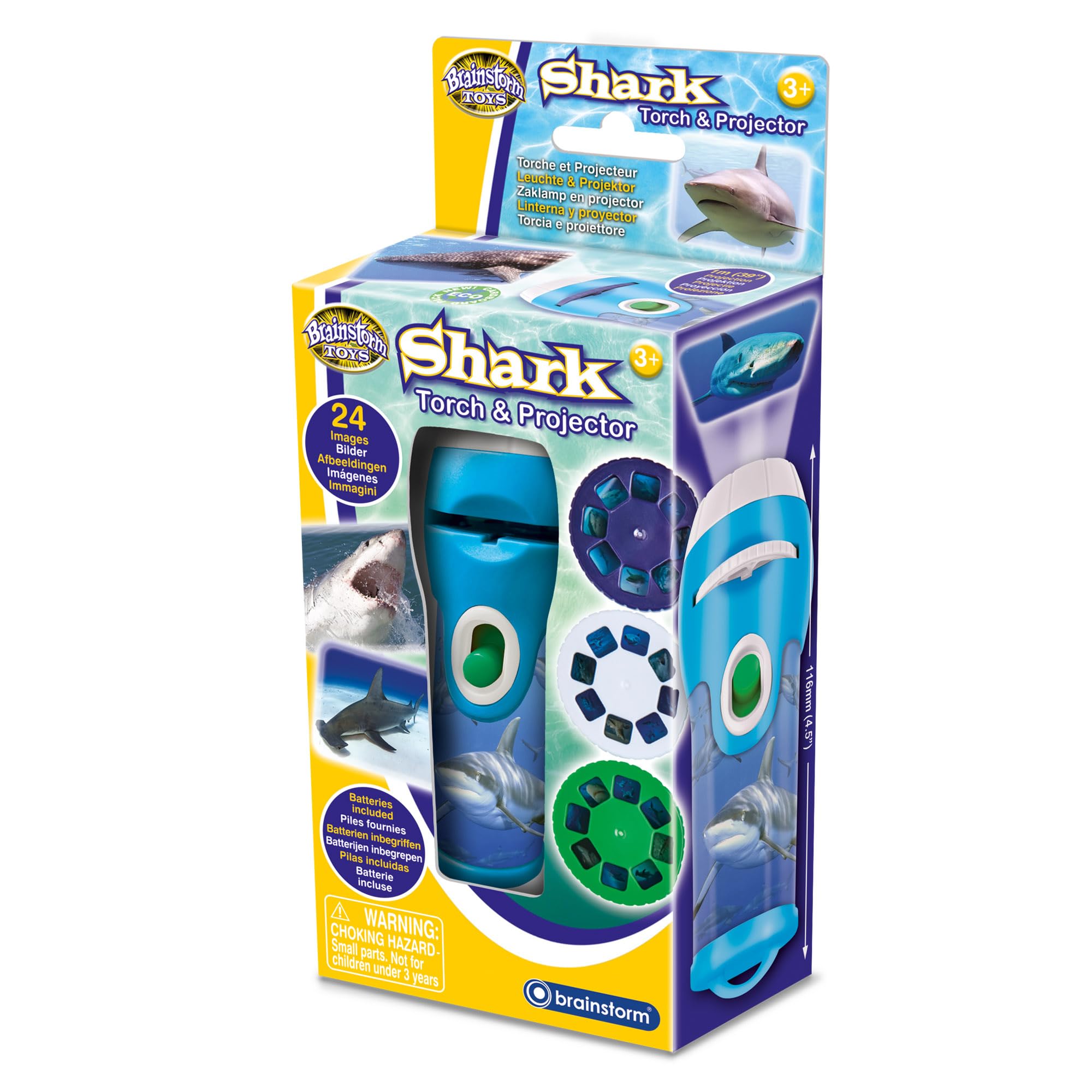Brainstorm TOYS Shark Torch and Projector – 24 Shark Images, Projects Clear Pictures Up to 1 Metre Wide, Interactive Educational Kids Flashlight Toy