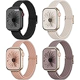 4 Pack Slim Braided Stretchy Compatible with Apple Watch Band 38mm 42mm 40mm 44mm 41mm 45mm 46mm 49mm Women Men, Solo Loop Nylon Thin Strap for iWatch Series 11 10 9 8 7 SE 6 5 4 3 Ultra