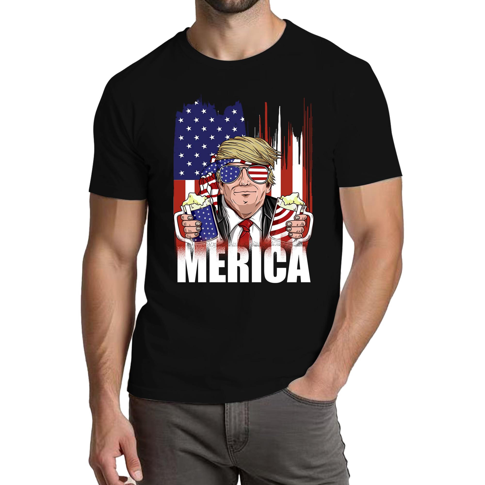 Photo 1 of ** UNKNOWN SIZE***4th of July Shirts for Men:Independence Day American Flag Patriotic Higher Quality Short Sleeve T-Shirt