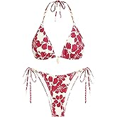 ZAFUL Women's Triangle String Bikini Set Sexy Tie Side Two Piece Swimsuit Seashell Halter Bathing Suit Cute Swimwear