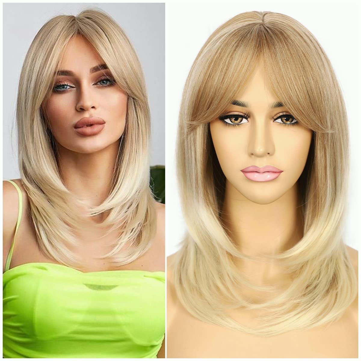 Sapphirewigs Blonde Wigs for Women Bangs Short Blonde Wig Shoulder Length Daily Party Natural Looking Hair — image 1
