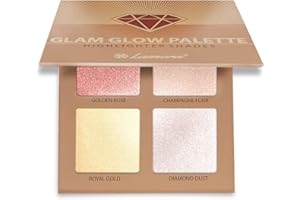 LAMORA Highlighter Palette Makeup Iluminador - Glow Bronzer Powder Kit With Mirror - 4 Highly Pigmented Face Shimmer Colors - Vegan, Cruelty Free & Hypoallergenic