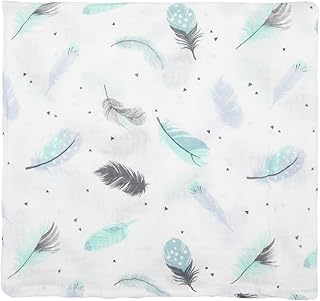 LAT Babydecke,120 x 120 cm 100% Baumwolle Soft & Cozy Baumwolle Babydecke,Baby Kuscheldecke,Kinderwagen Decke unisex(Grüne Feder)