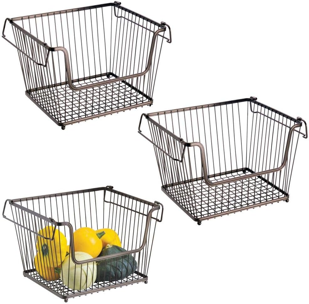 mDesign Utility Basket Set of 3 Stackable Storage Basket Made of
