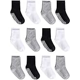 ZAPLES Baby Non Slip Grip Crew Socks with Anti Skid Soles for Infants Toddlers Kids Boys Girls