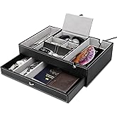 Baoyun Valet Tray for Men, 2 Layers Nightstand Organizers for Men and Women, Leather Jewelry Storage Box, Mens Dresser Top Organizer, Catch All for Jewelry Key Wallet and Phone (Black)