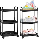Barydat Baby Diaper Caddy Organizer, Rolling Plastic Movable Diaper Cart Essentials Baby Diapers Storage Organizer Newborn Nursery Essentials for Changing Tables, Crib, Wipes(3 Tiers,Black)