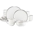 Elama Leo 16 Piece Stoneware Dinnerware Set In White