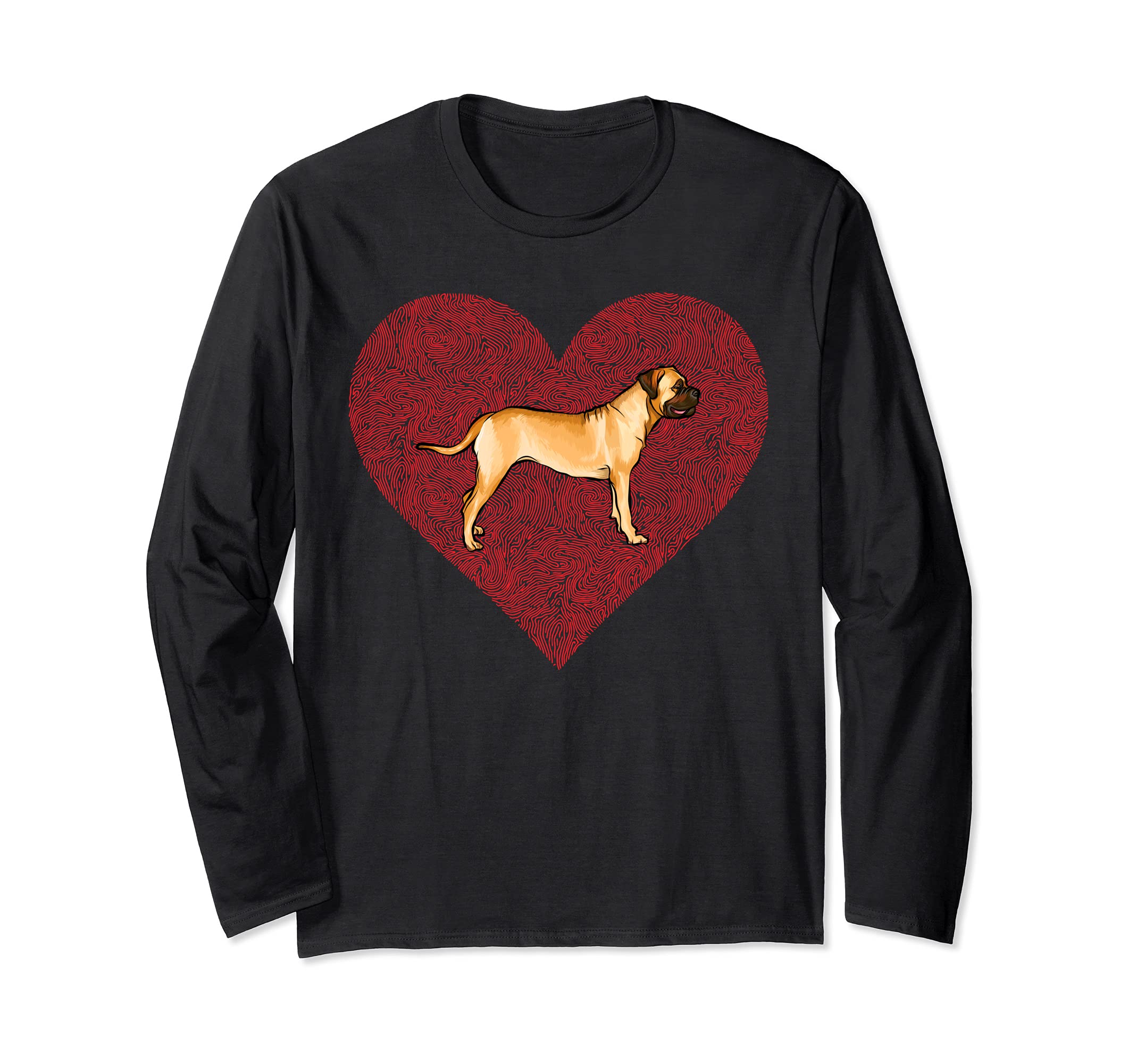 Bullmastiff Valentines Day Dog Love Fingerprint Long Sleeve T-Shirt