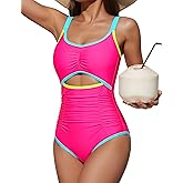 BMJL Women's One Piece Swimsuit Tummy Control Bathing Suit Slimming Color Block Cute Swim Suits Ruched Swimwear 2026