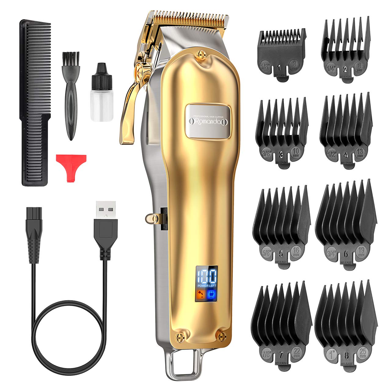 Hair Clippers for Men,Clippers for Hair Cutting Mens Hair Clippers Professional Kit Rechargeable Cordless Electric Haircut Kit with 2500 mAh LCD Display,8 Guide Combs for Men and Barbers
