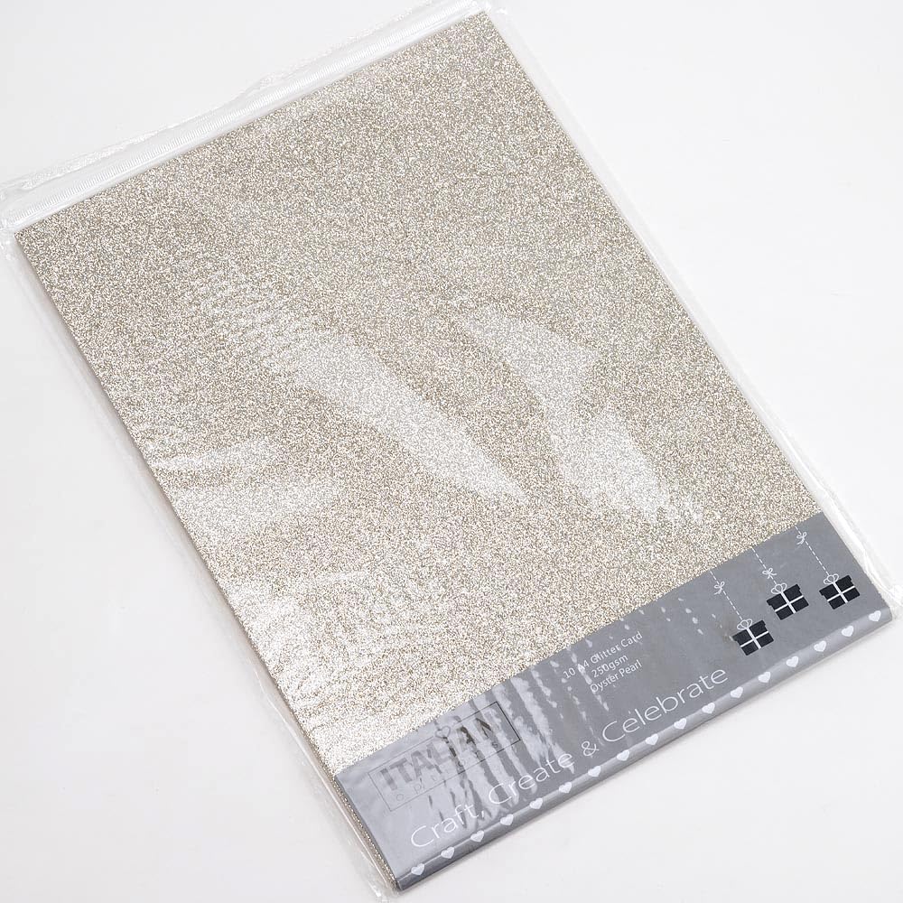Italian Options Non-Shed Glitter Cardstock Paper, Sturdy Glitter Card for Electronic Die-Cutter Machines, Christmas Crafts and Card Making Supplies, 10 Coloured Sheets, A4, 250gsm, Oyster Pearl