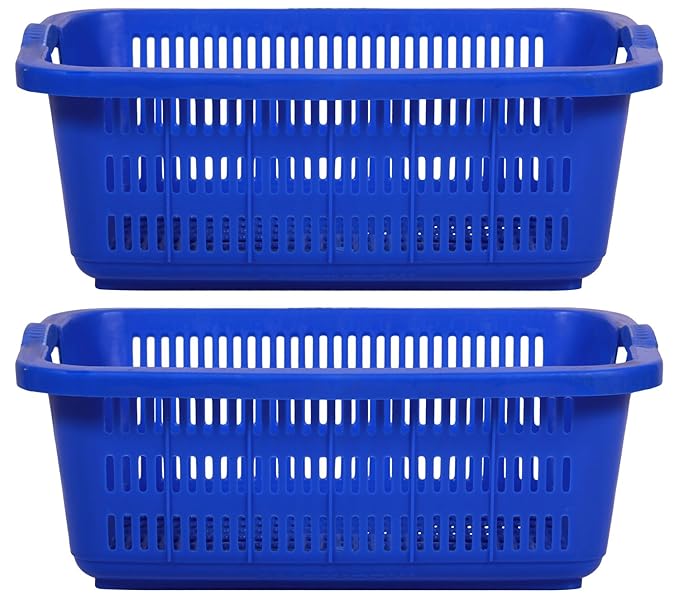 Samruddhi Plastic Crate (37.3 cm x 27.4 cm x 13.4 cm, Blue, Pack of 2