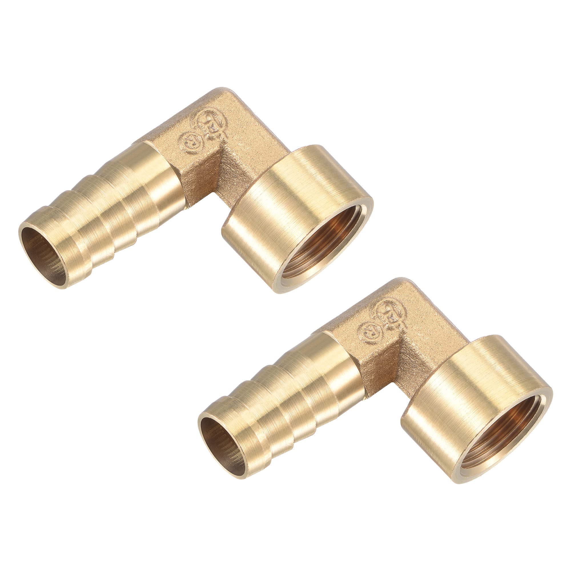 M METERXITY 2 Pack Brass Hose Barb Fittings - 90 Degree Elbow Brass 12mm Barb Connector Apply to Water Fuel (G3/8 Female Pipe)