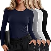 Sweetyweee 4 Pack Women's Underscrub Long Sleeve Scrub Tops Undershirts Fitted Crew Neck Basic Layering Tees for Nurse