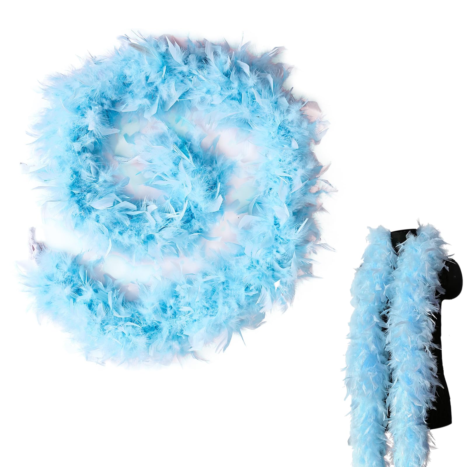 MORAINJAY Colorful Feather Boas,6.6ft/2m Light Blue Natural Turkey Feather Boa for Women,Girls,80g Fluffy Boa Feather for Fancy Dress Home Dancing Party,Wedding,Halloween,Cosplay,Costume Decoration