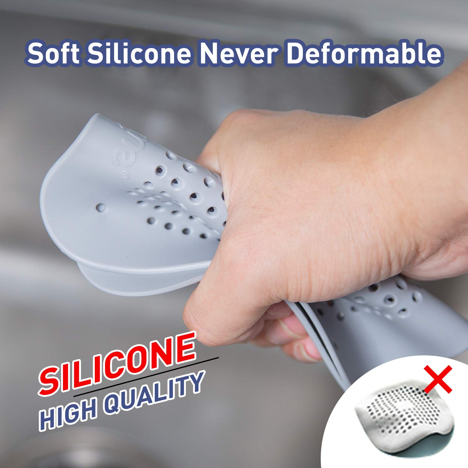 Holikme Drain Hair Catcher Shower Drain Cover, 2 Pack Silicone Drain Protector with 12 Detachable Suckers, Shower Drain Hair Trap for Tub,Bathroom,Kitchen,Bathtub,Sink,Wash Basin, White/Grey