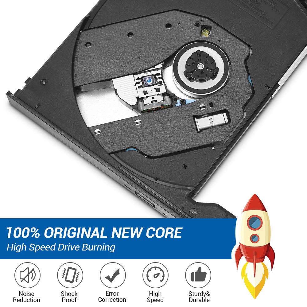 External CD DVD Drive, USB 3.0 Type-C Dual Port DVD CD R/RM Burner Writer Copier Player Floppy Optical DVD Drive Plug and Play High Speed Data Transfer for Laptop/Macbook/Desktop/MacOS/Win10/8/7