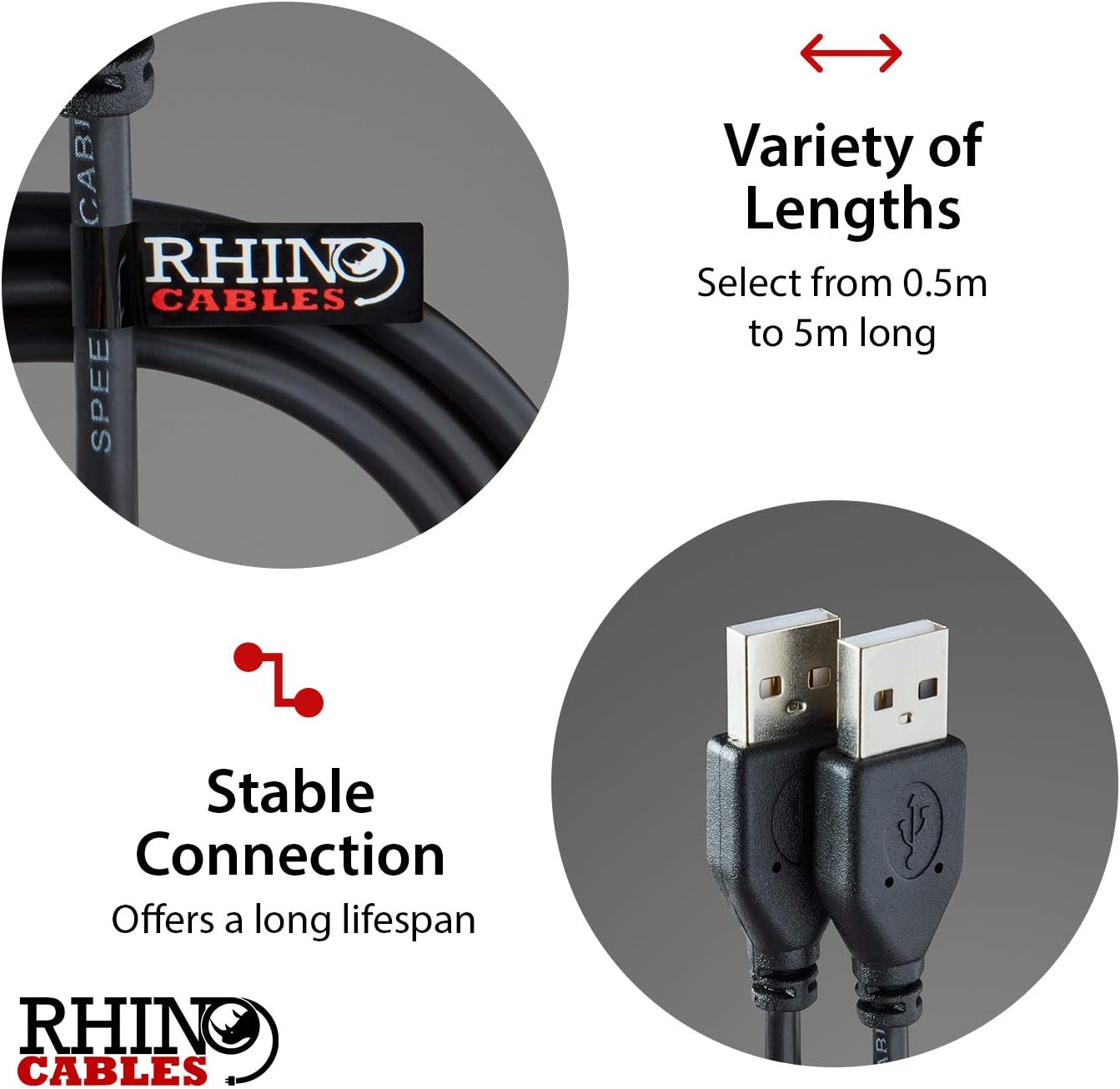 rhinocables USB 2.0 A Male to A Male Cable Double End High Speed USB Plug Data Transfer Lead for External Hard Drive Laptop - Image 5