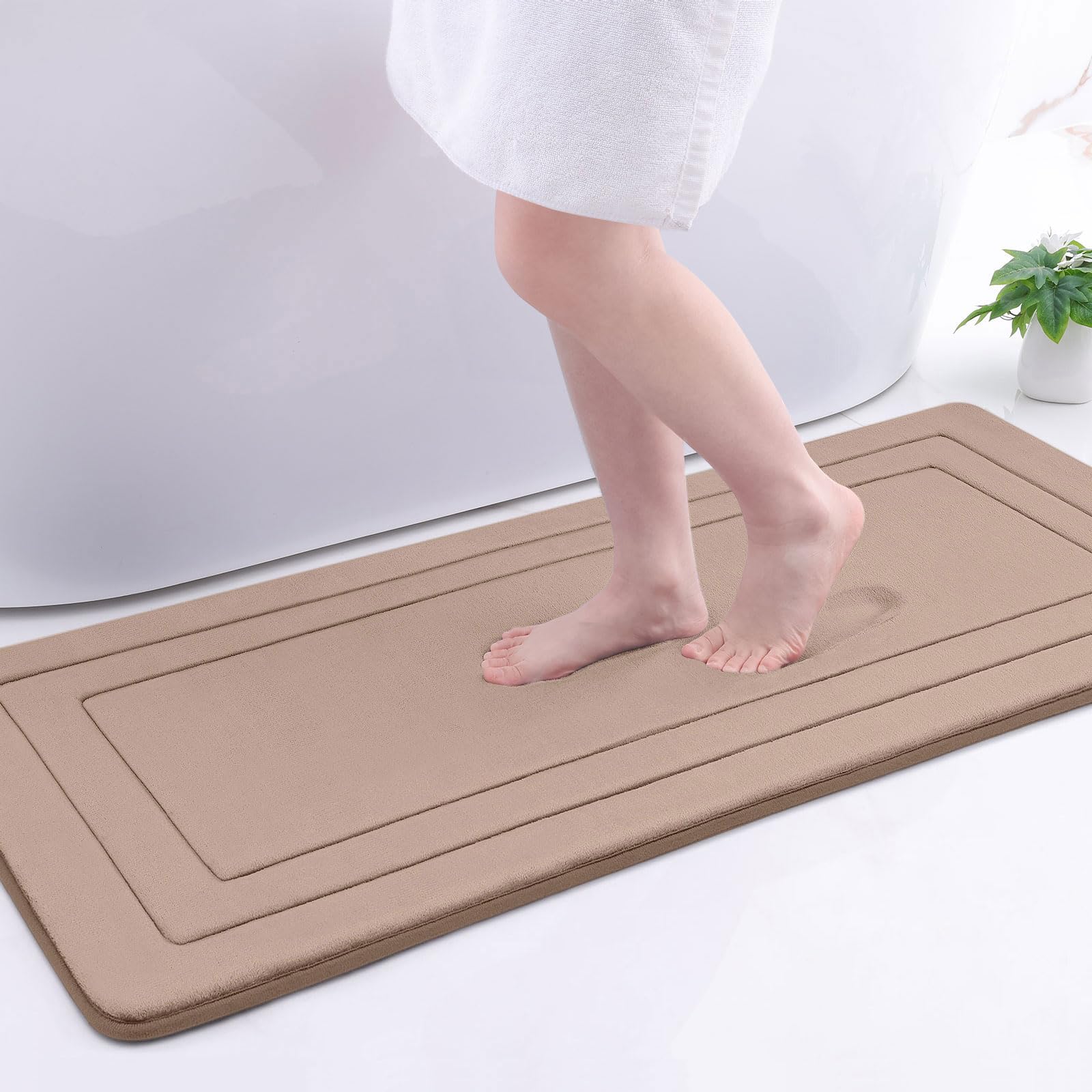 Photo 1 of Arotive Memory Foam Bathroom Rug Mat 47x17, Ultra Soft and Absorbent Bath Mat, Machine Wash Dry, Comfortable Bath Rug Carpet for Bathroom Floor, Tub and Shower, Camel