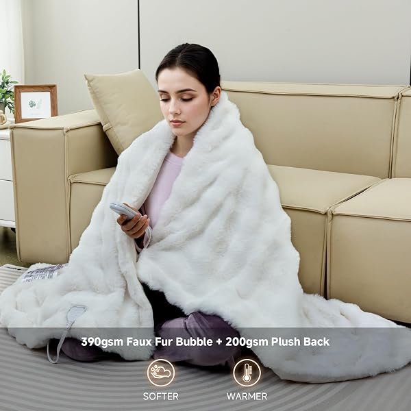 TIMICALDA HEATED BLANKET ELECTRIC THROW- 50″X60″ SOFT THICK BUBBLE ELECTRIC BLANKET FOR SOFA WITH 5 HEAT LEVELS & 4 HOURS AUTO-OFF OVERHEAT PROTECTION, WARM COZY GIFTS, CREAM
