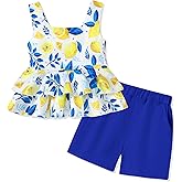 SOLOYEE Toddler Girl Clothes Summer Outfits, Sleeveless Ruffle Hem Tank Top + Shorts 2Pcs Cute Baby Girls Clothing Set 1-5T