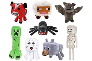OVITTAC 8Pack Game Plush Creeper Plush,Ghast ，Baby Wolf，Spider,bat,Skeleton Shooter,Mooshroom，sheepStuffed Animals Toys，Great Gift for Children and Fans.