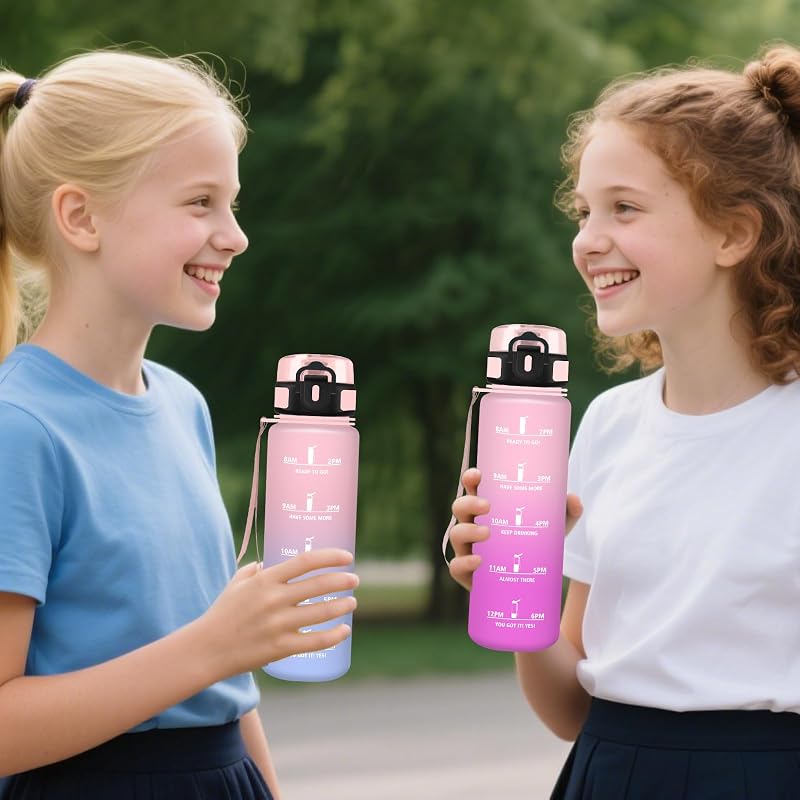 Botella de Agua, 500ml Botella Agua Niños, Cantimplora Infantil Reutilizable con Filtro, Fácil de Limpiar, Cantimplora con Marca de Tiempo, para la Adulto, Oficina, Camping, Deportiva, Gym, Running