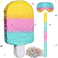 Ice Cream Pinata Includes Stick Blindfold Confetti Ice Cream Pinata Summer Theme Pinata Ice Cream Party Supplies for Kids Summer Birthday Party Decor, 16.1 x 7.9 x 3.2 Inches