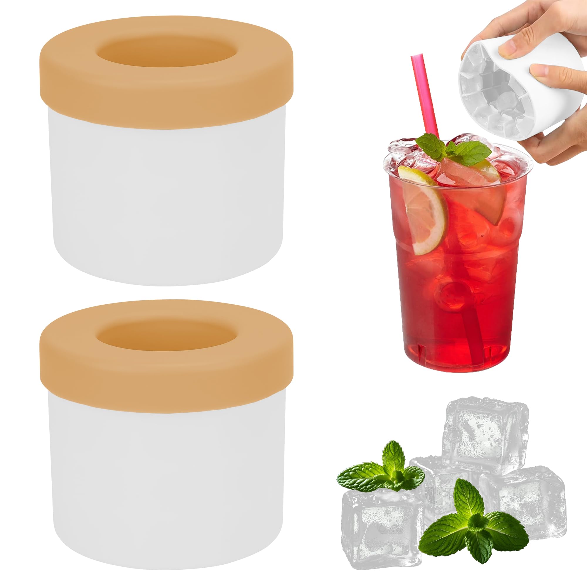 Photo 1 of 2 Pack Cylinder Silicone Ice Cube Molds, Easy-Release Ice Cube Trays for Cocktails, Whiskey, Coffee, Drinks, Portable Ice Bucket Maker Cup with Squeeze Design, 40 Pcs Ice Cubes Capacity (Yellow)