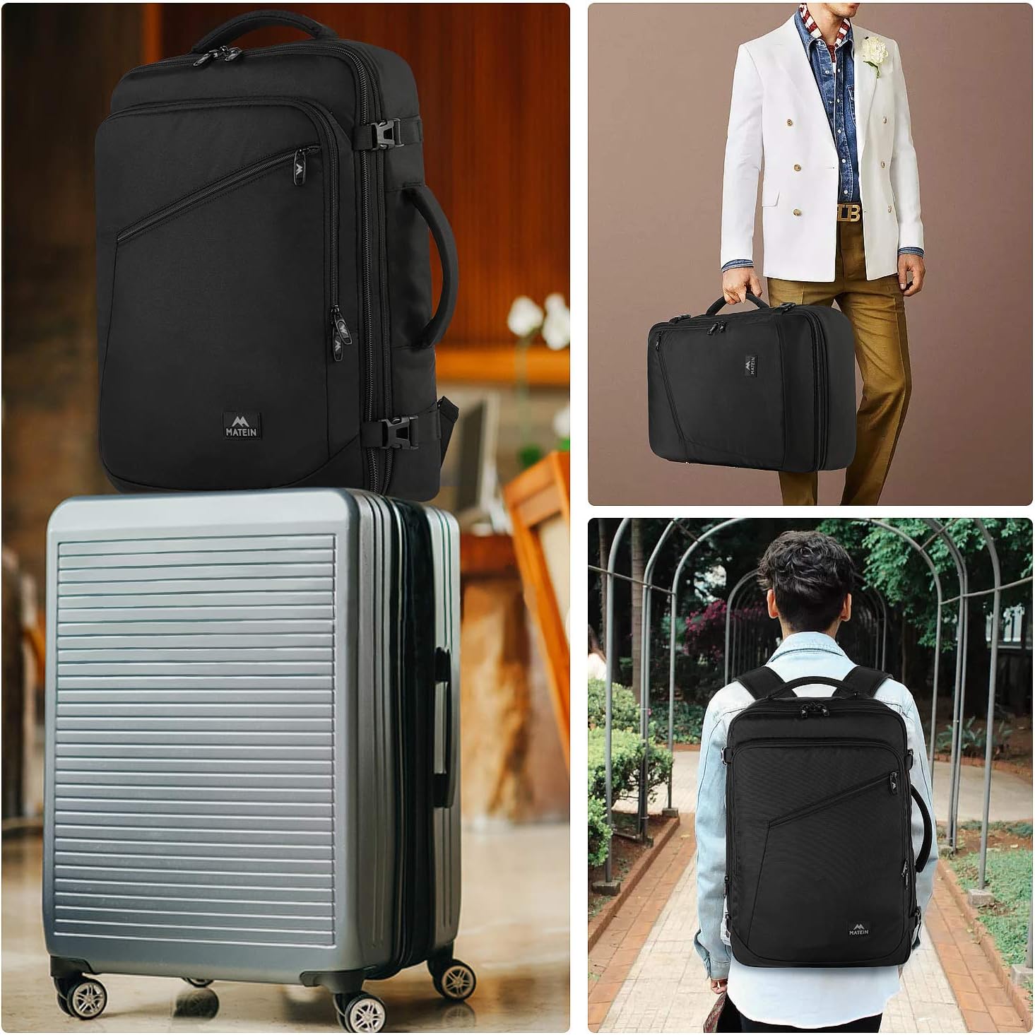Matein Carry on Backpack, Extra Large Travel Backpack Expandable Airplane Approved Weekender Bag for Men and Women, Water Resistant Lightweight Daypack for Flight 40L, Black: Computers & Accessories