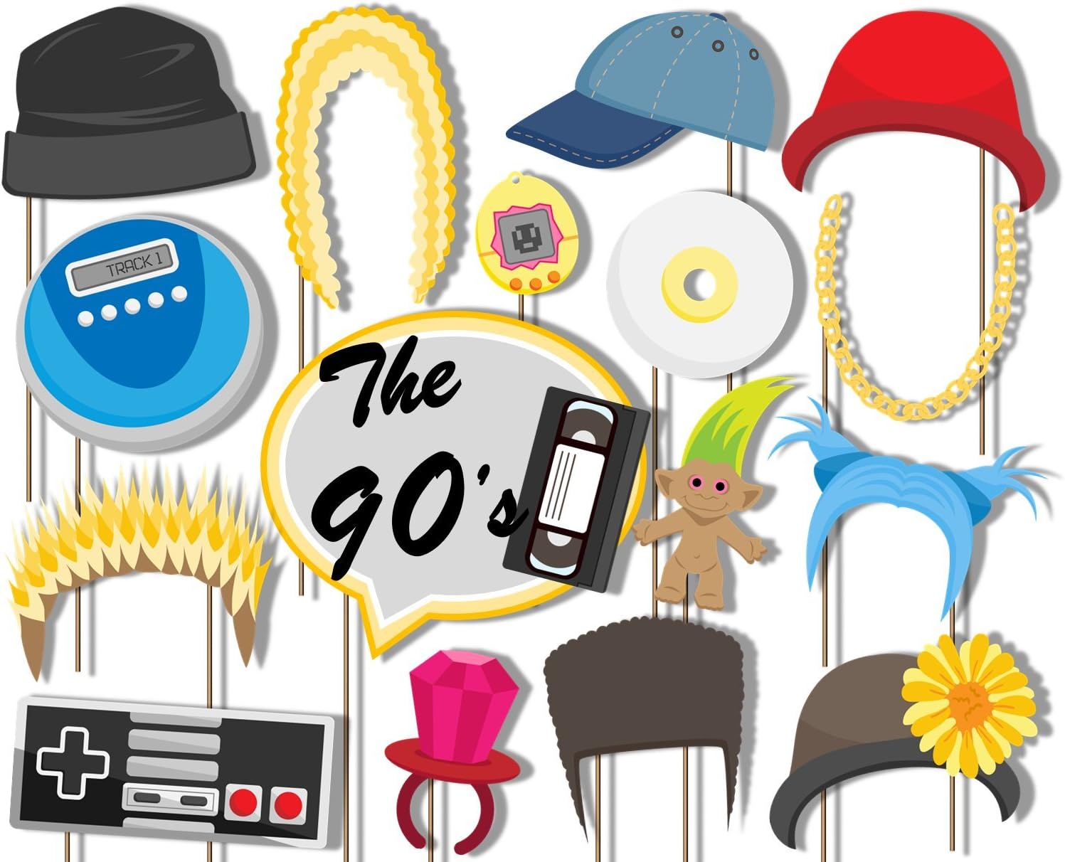 Birthday Galore 90's JAM! Photo Booth Props Kit - 20 Pack Party Camera Props Fully Assembled
