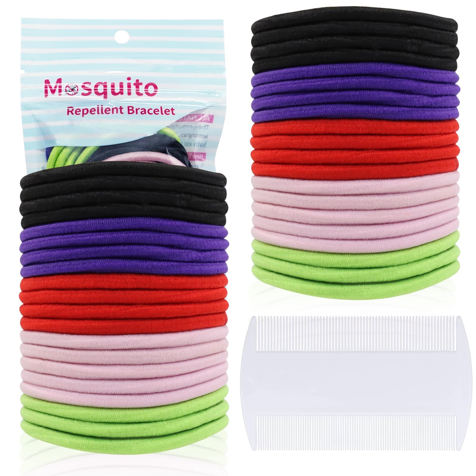 ZOCONE 40 Pcs Anti-Lice Hair Elastic Band, Natural Lice Repellent Hair Ties, Anti-Lice Elastic Hair Bands with Fine-Toothed Comb (1)