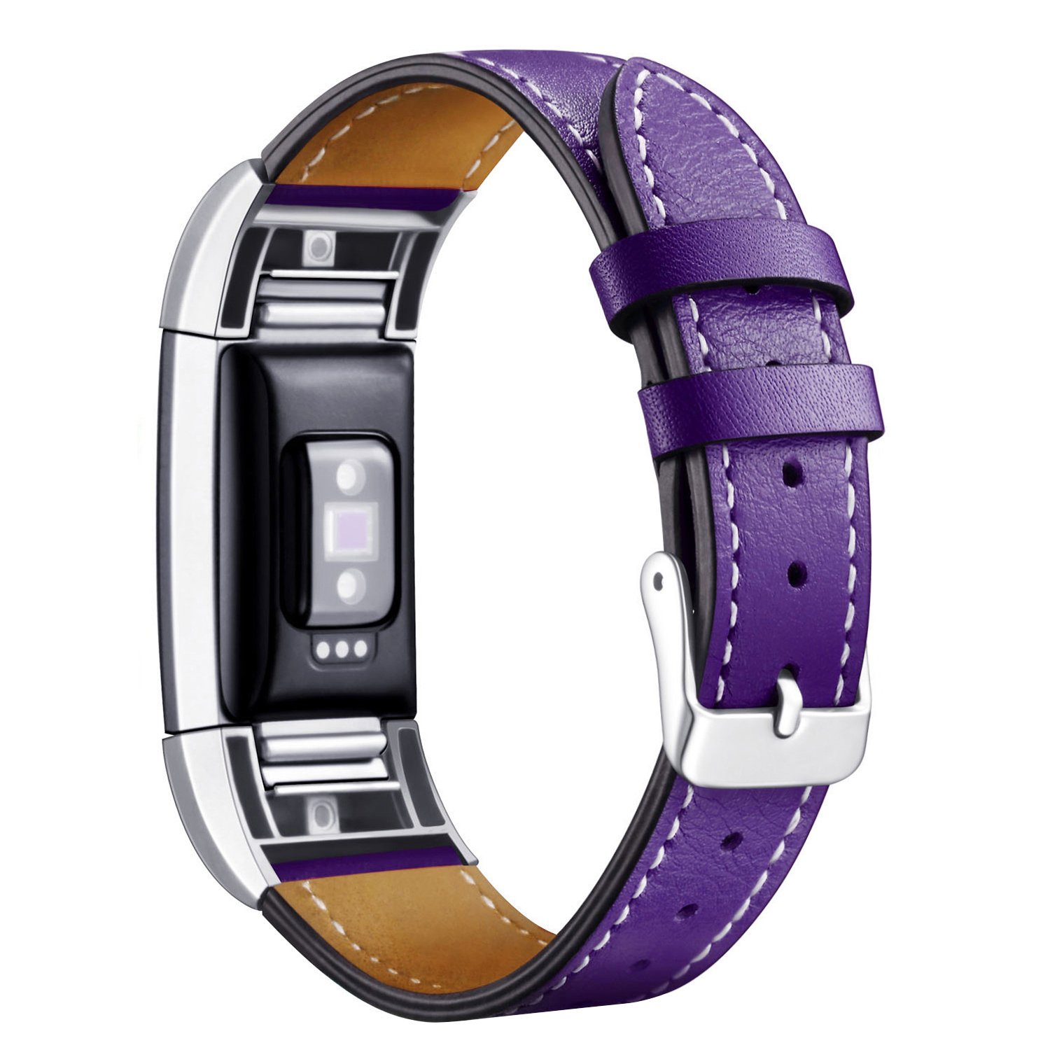 Mornex Strap Compatible with Fitbit Charge 2 Band Leather Strap, Classic Adjustable Replacement Wristband Fitness Accessories With Metal Connectors — image 1