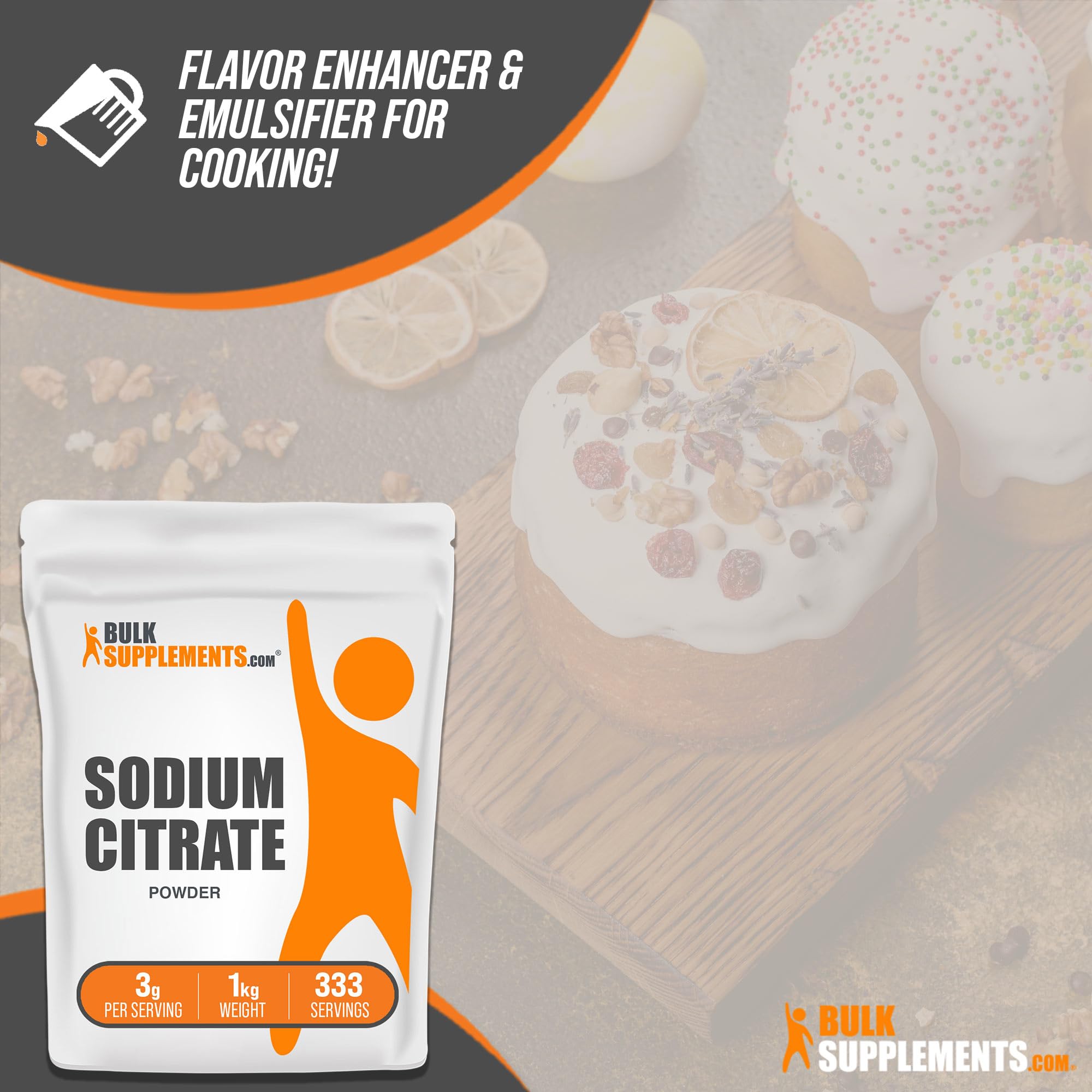 BulkSupplements.com Sodium Citrate Powder - Sodium Citrate Food Grade, Emulsifier, Flavor Enhancer - Gluten Free, 3g per Serving, 1kg (2.2 lbs) (Pack of 1)