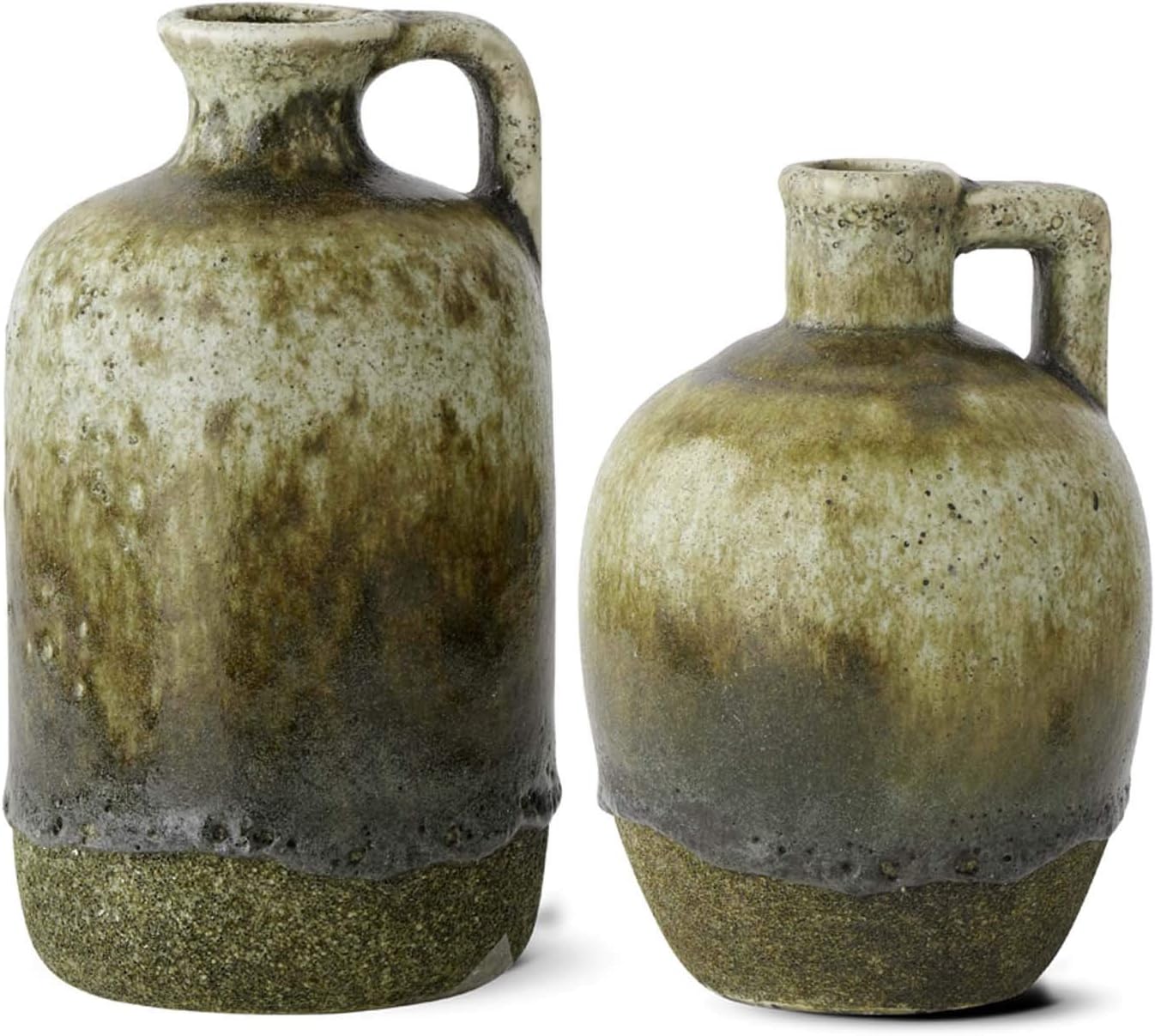 K&K Interiors 14937C Set of 2 Green Glazed Terracotta Vase