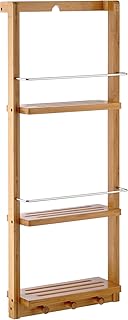 Relaxdays Duschregal mit 3 Ablagen H x B x T: ca. 70 x 28,5 x 10 cm Regal zum Einhängen mit 3 Haken für Handtücher oder Lappen als praktisches Hängeregal für Küche und Bad Duschablage aus Holz, natur