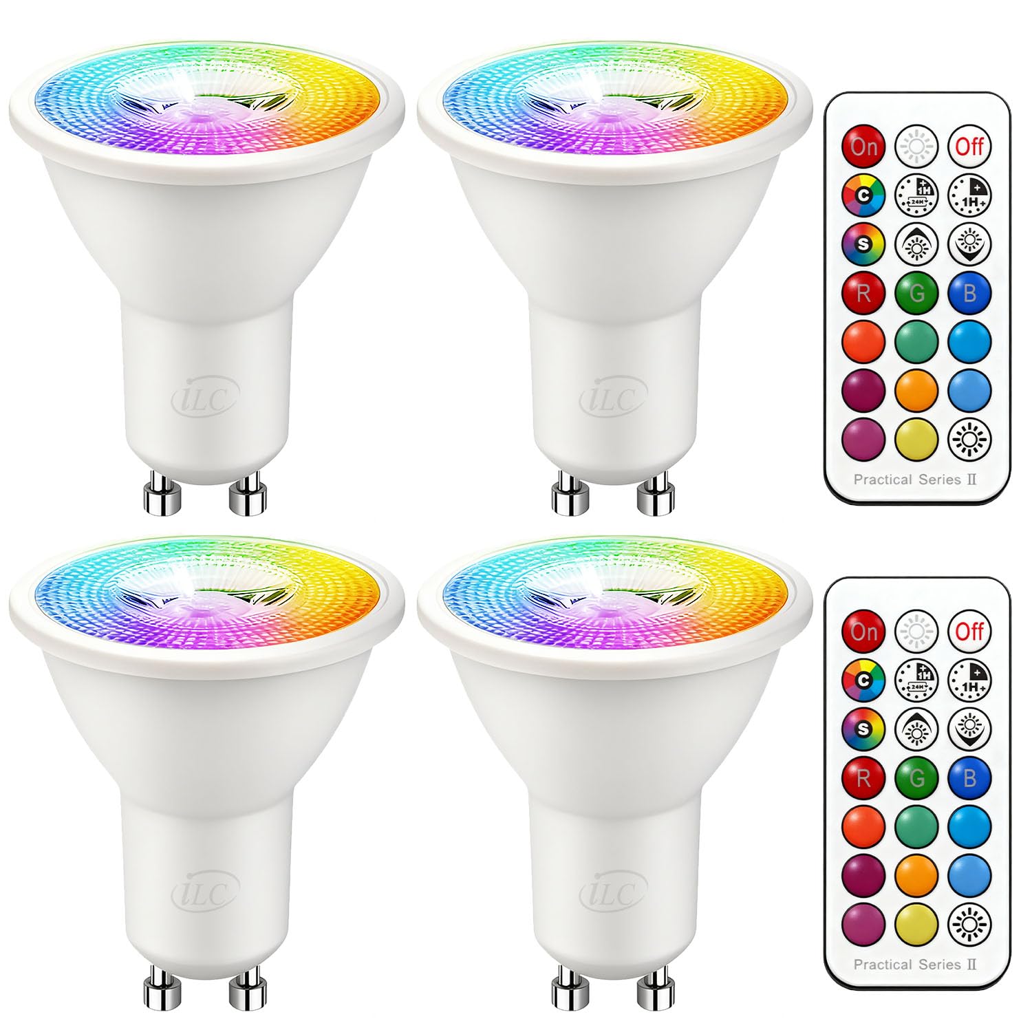 iLC GU10 LED Light Bulbs Colour Changing 12 Colors 5W Dimmable Warm White 2700K RGB LED Spot Light Bulb with Remote Control, 40 Watt Equivalent (Pack of 4)