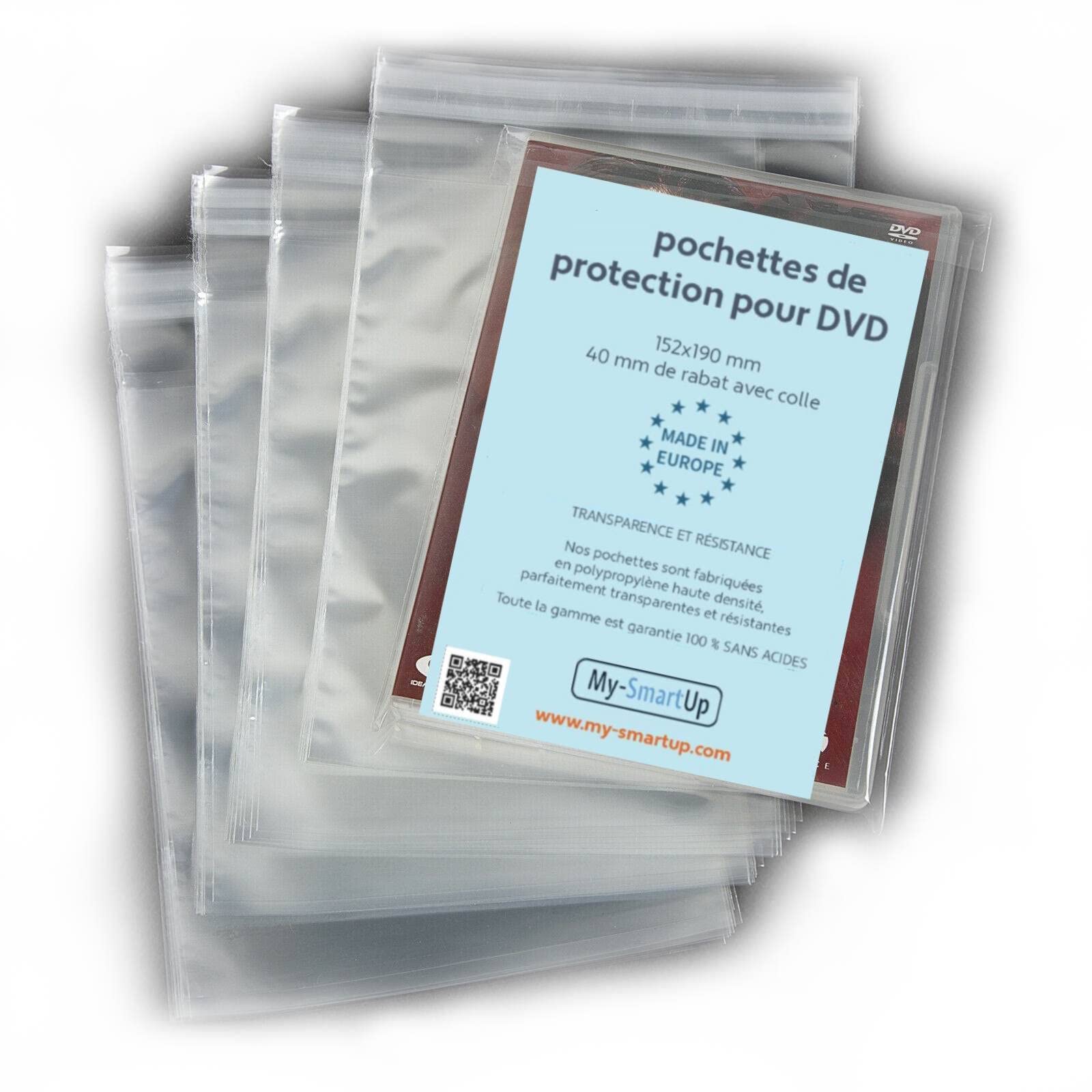 100 DVD Sleeves with Flap, 38 My (15.2 x 19 + 4 cm)