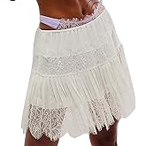 Muineobuka Women Y2k Lace Mini Skirts Summer Lace Slip Skirt Pleated Ruffle Floral Lace Tiered Short Skirts Underskirt