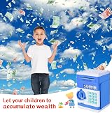 Thedttoy Electronic Piggy Bank Money Safe Blue Password with ATM Style Box view 5